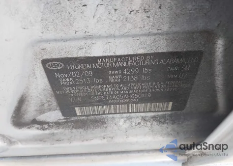 2010 Hyundai Sonata Gls z USA, uszkodzony, nr VIN 5NPET4AC5AH650119